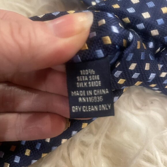 Charles Tyrwhitt Silk Tie Blue Geometric Pattern luxury Gold and Blue Squares - Picture 4 of 5